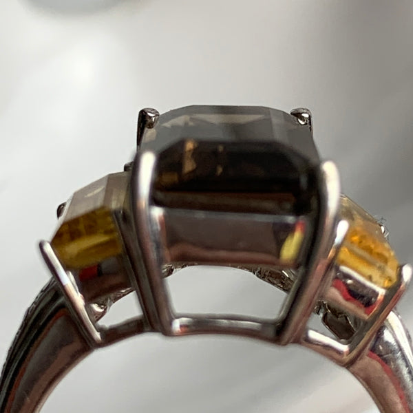 Sterling Silber Ring mit Rauchquarz, Citrin und Diamanten