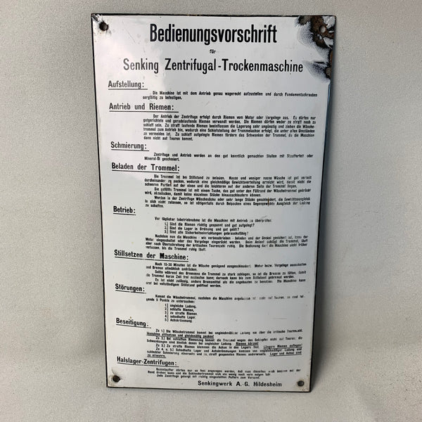 Emaille Schild Senking