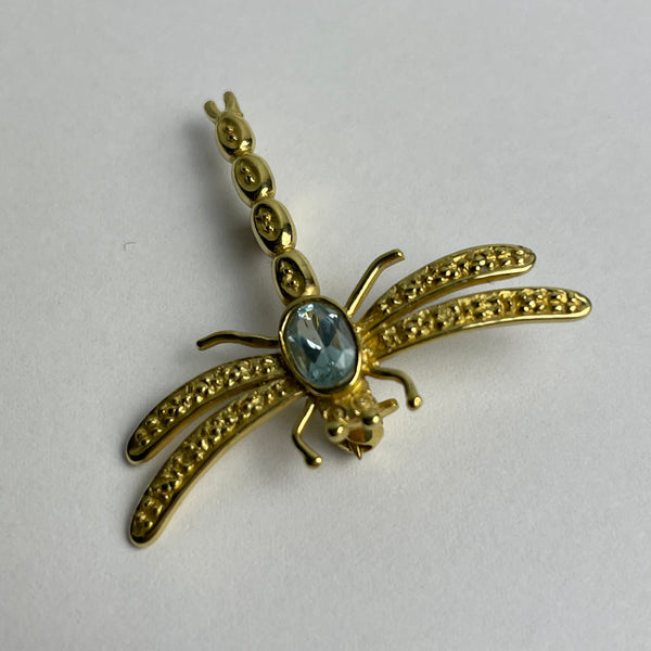 Libelle Brosche Gold mit Auquamarin