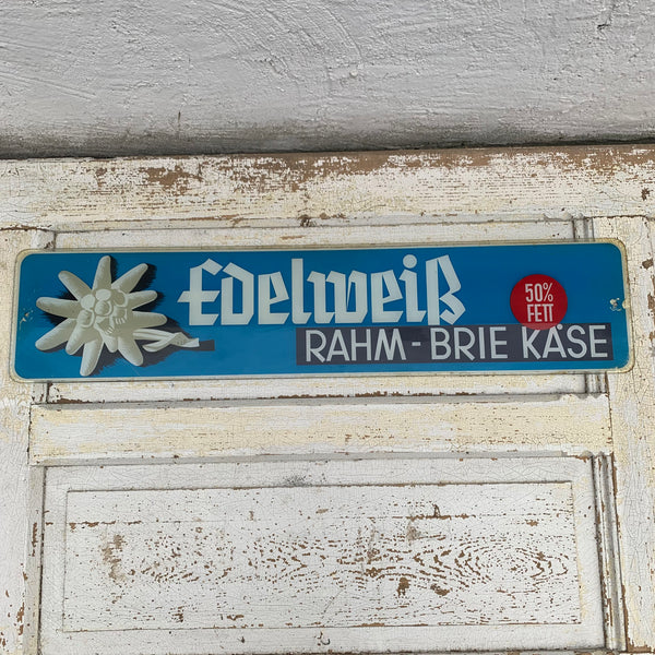 Vintage Werbeschild aus Glas Edelweiß Rahm - Brie Käse