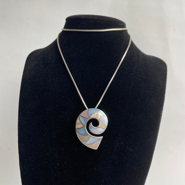Vintage Silberkette mit Silber Perlmutt Anhänger 925er Silber