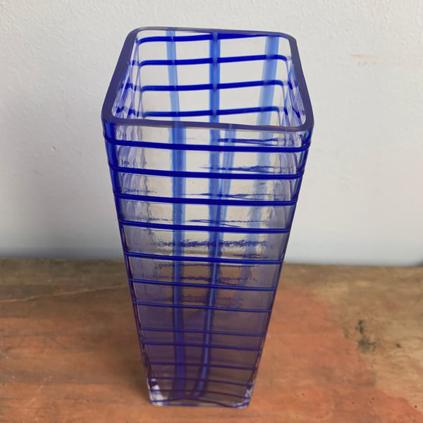 Vintage eckige blaue Glas Vase