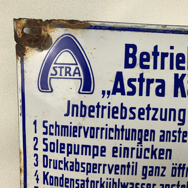 Emaille Schild Astra Kältemaschinen