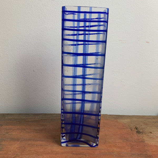Vintage eckige blaue Glas Vase