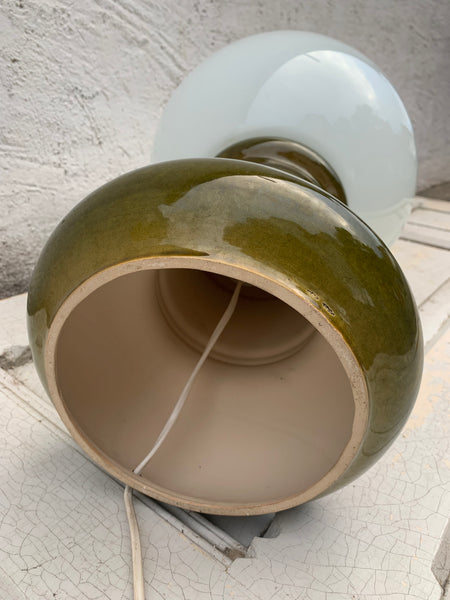 Große vintage Sockel Lampe grün Keramik