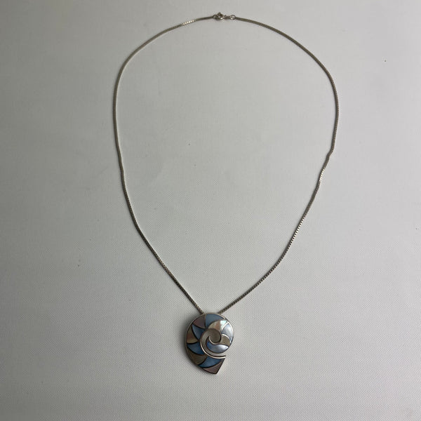 Vintage Silberkette mit Silber Perlmutt Anhänger 925er Silber