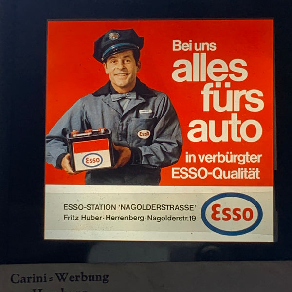 Werbe Glas Dia Esso Tankstelle