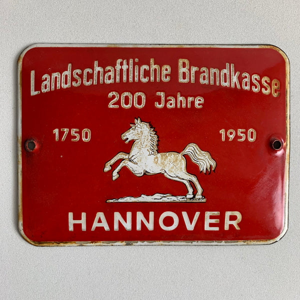 Emaille Schild Landschaftliche Brandkasse Hannover 1950
