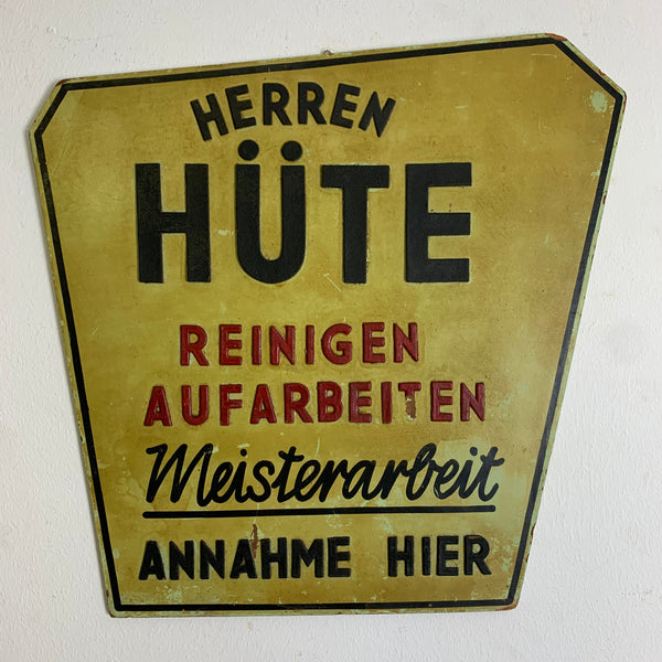 Vintage Schild Herren Hüte reinigen aufarbeiten Annahme hier