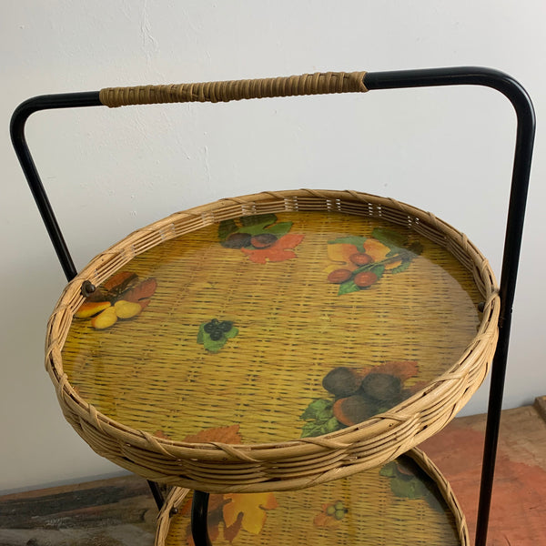Mid Century Bar Servierwagen aus Rattan in String Design