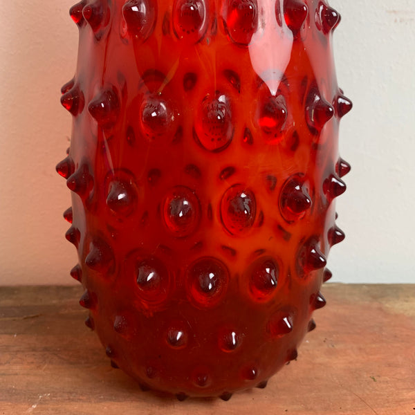 Große rote vintage Noppen Glas Vase Empoli Verde