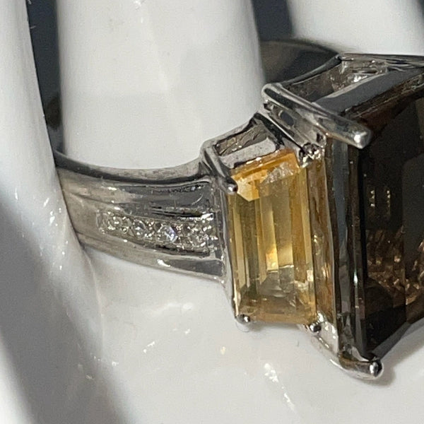 Sterling Silber Ring mit Rauchquarz, Citrin und Diamanten