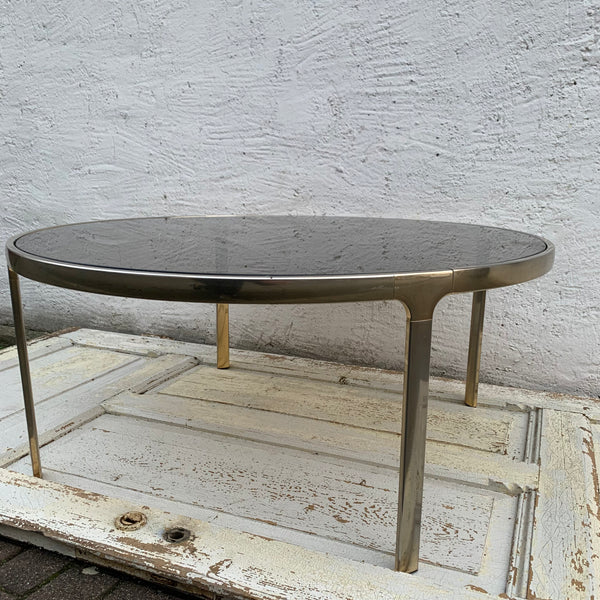 Vintage großer runder Couchtisch mit Rauchglasplatte