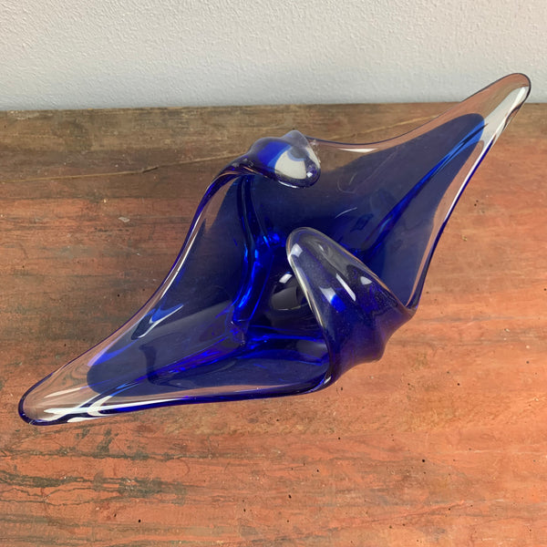 Vintage blaue Kristallglas Schale von Bayel France