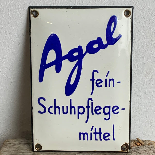 Vintage Emaille Schild Agal feine Schuhpflegemittel