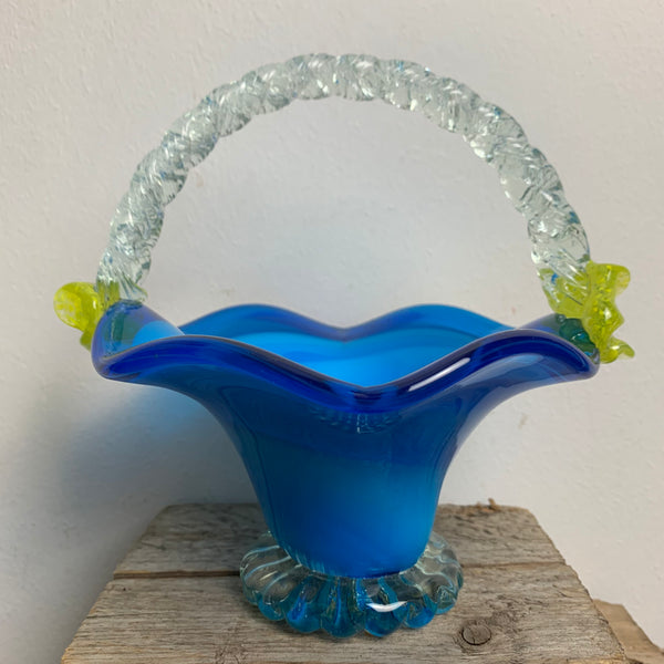 Vintage Kunstglas Korb blau
