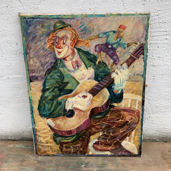 Gemälde Clown mit Gitarre und Äffchen