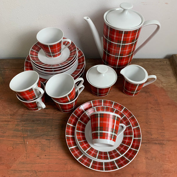 Vintage Kaffeeservice für 6 Personen von Winterling Kirchenlamitz Karo Schottenmuster