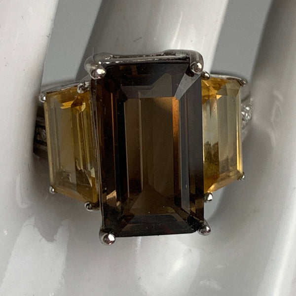 Sterling Silber Ring mit Rauchquarz, Citrin und Diamanten