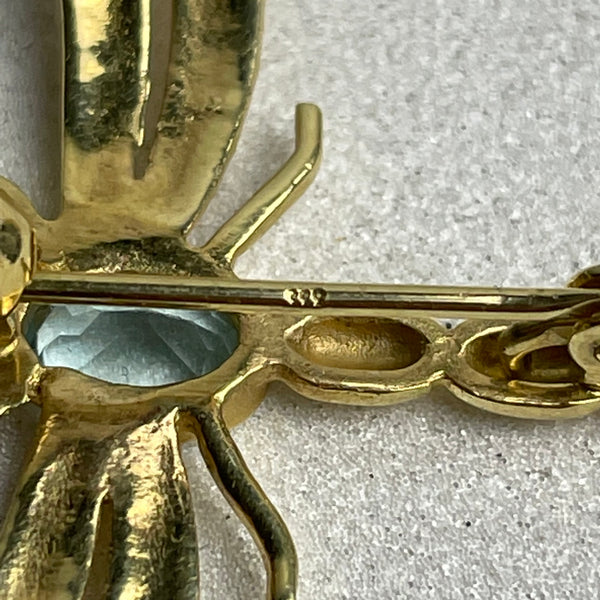 Libelle Brosche Gold mit Auquamarin