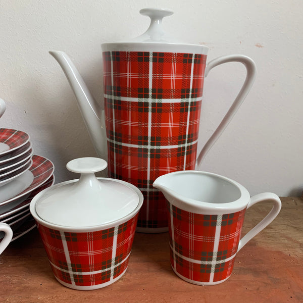 Vintage Kaffeeservice für 6 Personen von Winterling Kirchenlamitz Karo Schottenmuster