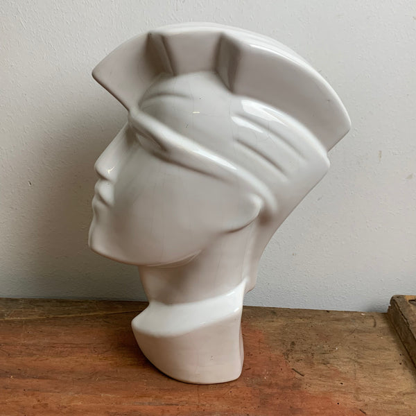 Vintage postmoderne Keramik Skulptur Kopf in weiß