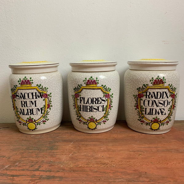 3 vintage Apotheken Gefäße von Herr Fajance Anna Hütte