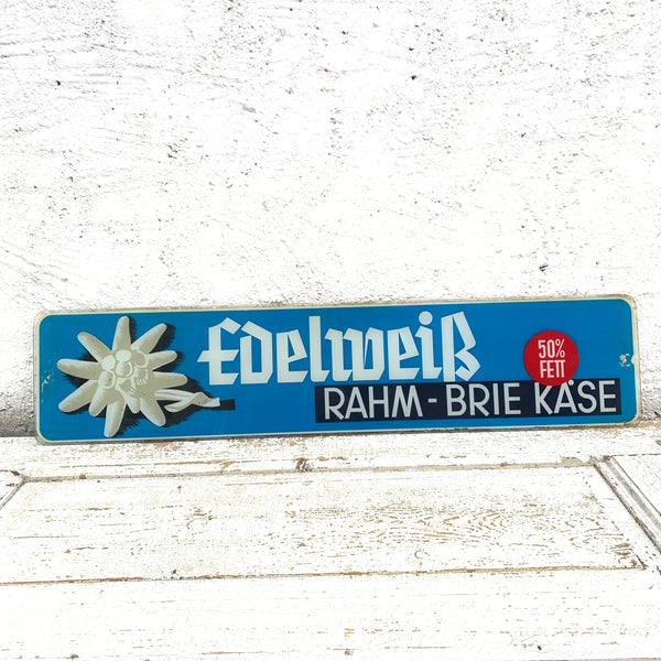 Vintage Werbeschild aus Glas Edelweiß Rahm - Brie Käse