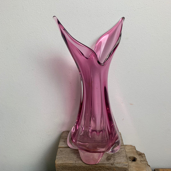 Vintage Glas Vase in rosa aus Murano