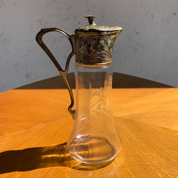 Jugendstil Glas Karaffe mit versilberter Montierung