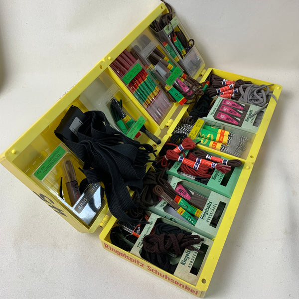 Original alte Ringelspitz Schuhsenkel Verkaufsbox mit Inhalt