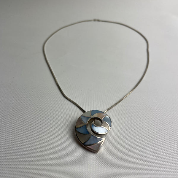 Vintage Silberkette mit Silber Perlmutt Anhänger 925er Silber