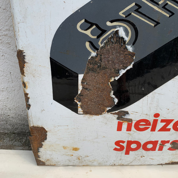 Emaille Schild Troll Briketts heizen sparen