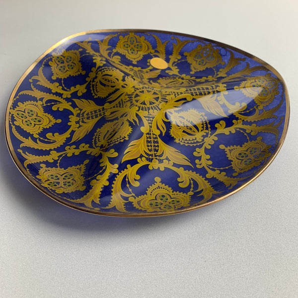 Filigranglas Schale Teller blau gelbgold