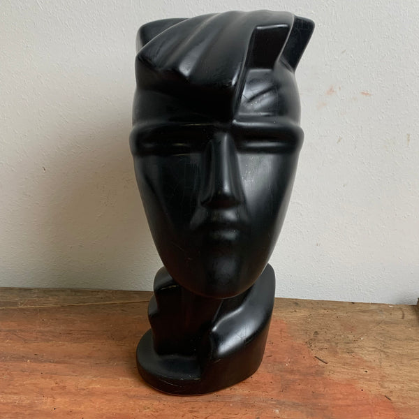Vintage postmoderne Keramik Skulptur Kopf in schwarz