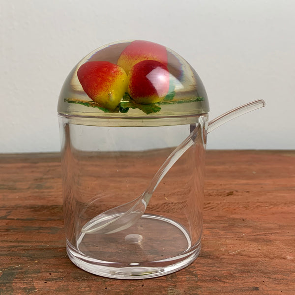 Vintage Marmeladendose aus Acrylglas Erdbeeren