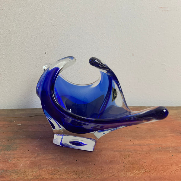 Vintage blaue Kristallglas Schale von Bayel France