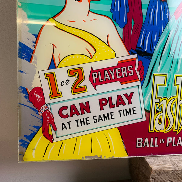 Vintage Pinball Backglass Flipperscheibe Gottliebs Fashion Show