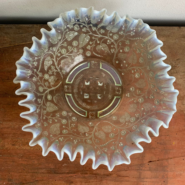 Jugendstil Schale/Teller Opalin Glas Fenne Glashütte