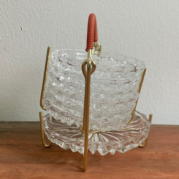 Mid Century Glas Untersetzer aus Bleikristall  im Drahtgestell