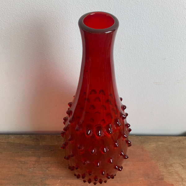 Große rote vintage Noppen Glas Vase Empoli Verde