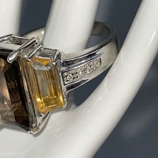 Sterling Silber Ring mit Rauchquarz, Citrin und Diamanten