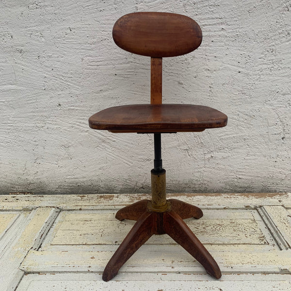 Vintage Industrial Holz Drehstuhl von Stoll