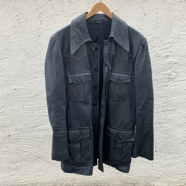 Vintage dunkelblaue Lederjacke