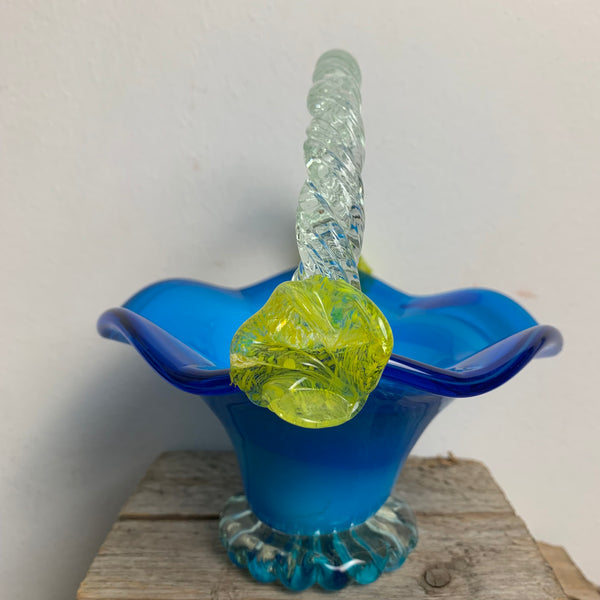 Vintage Kunstglas Korb blau