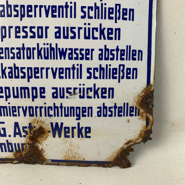 Emaille Schild Astra Kältemaschinen