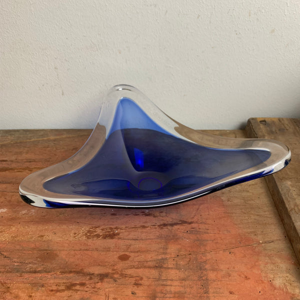 Vintage blaue Kristallglas Schale von Bayel France