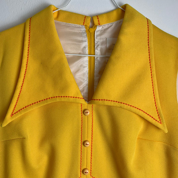 60er / 70er Jahre Mini Kleid in gelb
