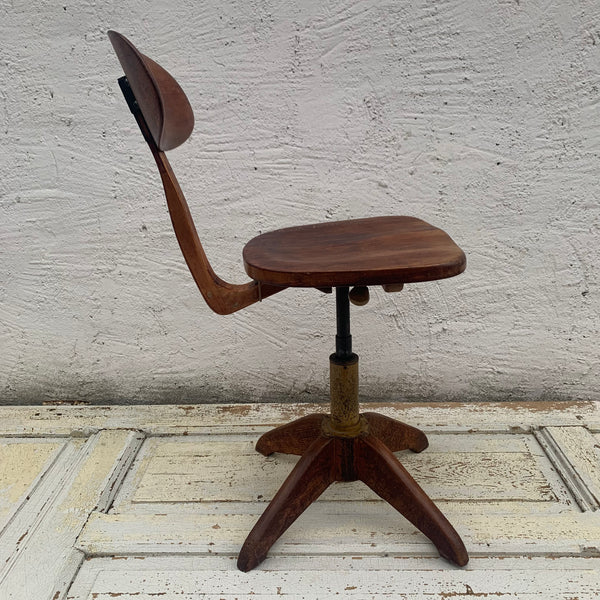 Vintage Industrial Holz Drehstuhl von Stoll