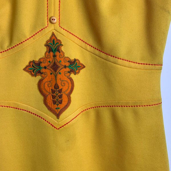 60er / 70er Jahre Mini Kleid in gelb